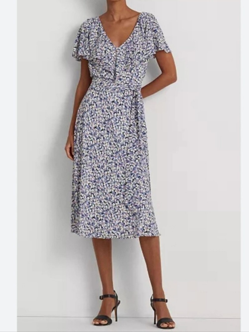 Lauren Ralph Lauren Black Label Belted Crepe Breeze Floral Midi Dress 6